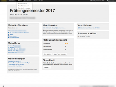 Menu Lehrer: Service