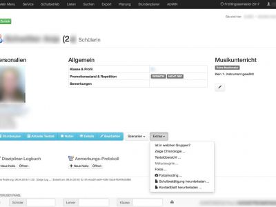 Einzelner Schüler: Extra-Menu