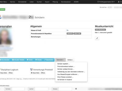 Einzelner Schüler: Szenarien-Menü
